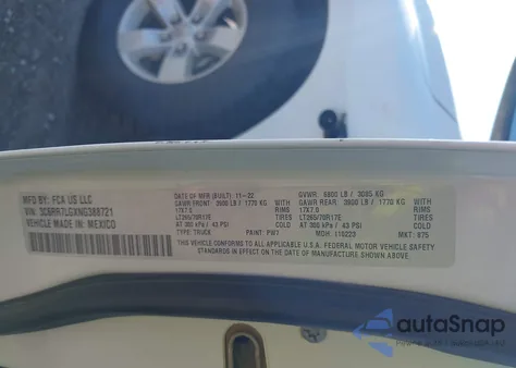 2022 Ram 1500 Classic Slt 4X4 5'7 Box из США, поврежденный, VIN 3C6RR7LGXNG388721